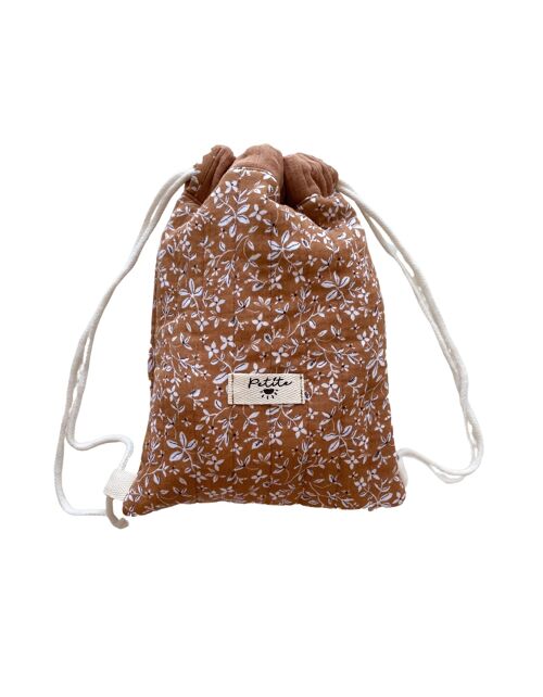 Cotton drawstring backpack / caramel flowers