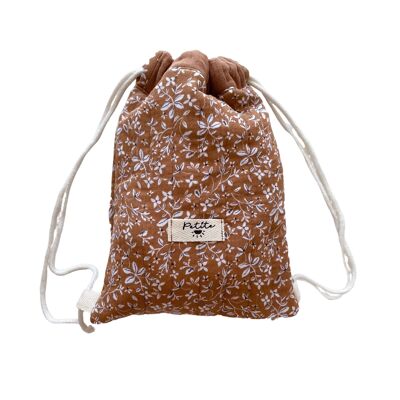 Cotton drawstring backpack / caramel flowers