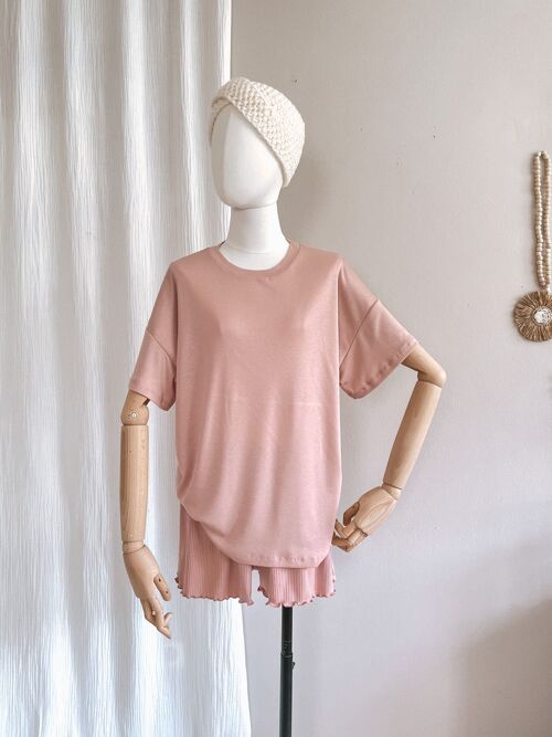 Fine knit t-shirt / soft rose
