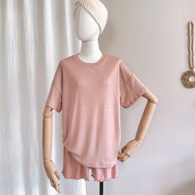 T-shirt in maglia fine / rosa tenue