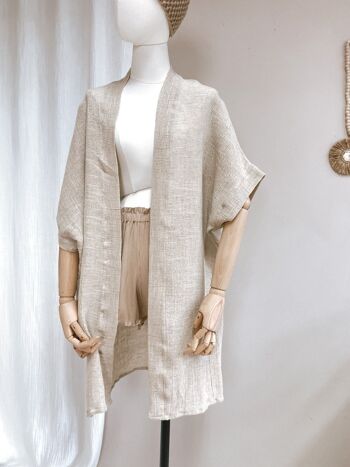 Kimono - gaze de coton beige olive 4