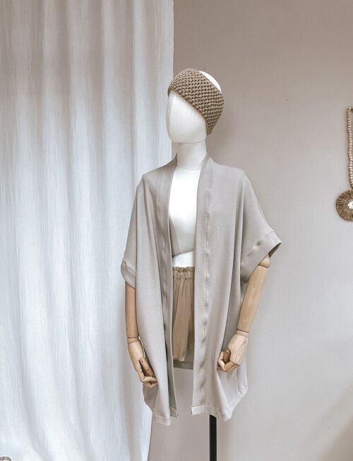 Kimono - cotton knit - creamy grey