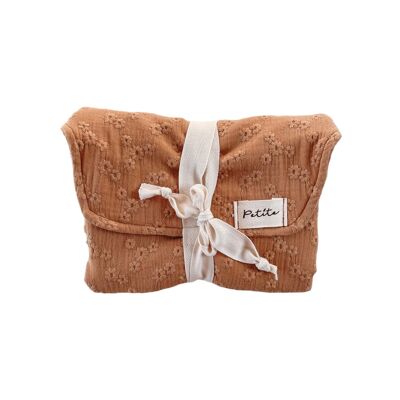Diaper changing pad / embroidered caramel
