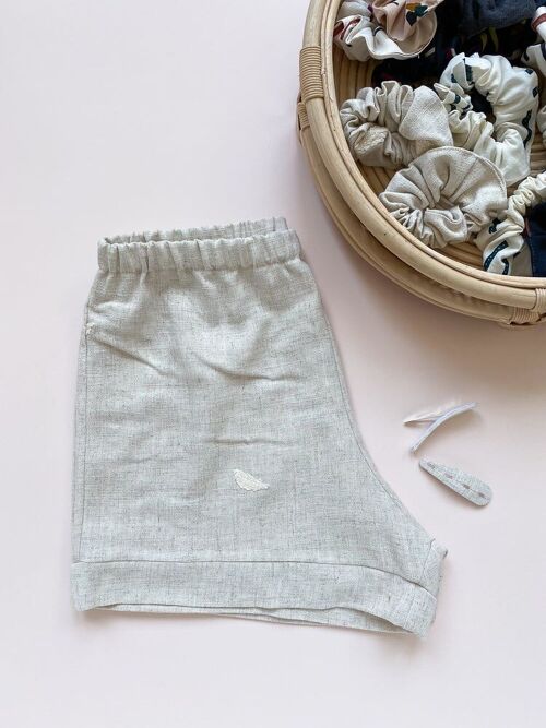 Loungewear shorts / embroidered leaves linen