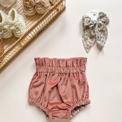 Muslin bloomers / rose corduroy + blush floral