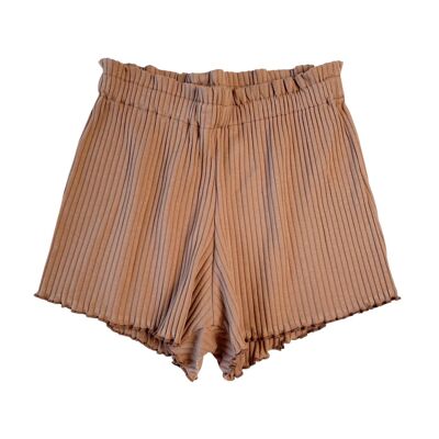 Ribbed ruffle shorts / cacao