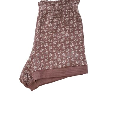 Muslin ruffle shorts / branches - dark mauve