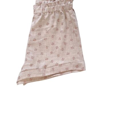 Shorts con volant in mussola/beige melange floreale