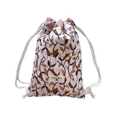 Quilted drawstring backpack / floral ivory