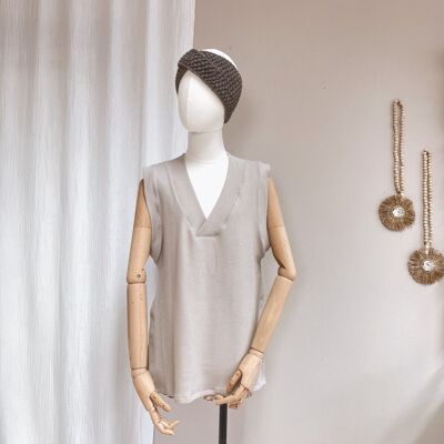 Oversized vest - cotton knit - creamy grey