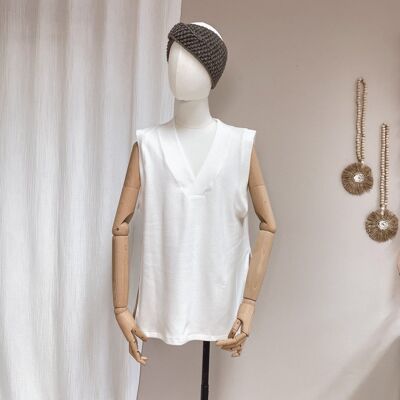 Oversized vest - cotton knit - ivory