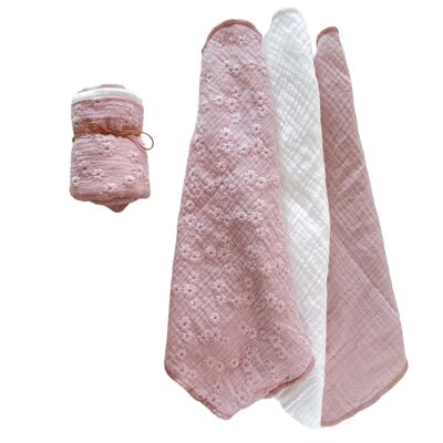 Muslin Burp cloth set / embroidered blush