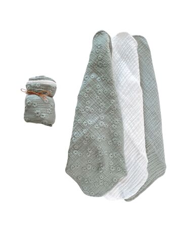 Ensemble de tissu Muslin Burp / olive brodée 1