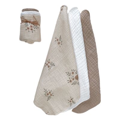 Ensemble de tissu Muslin Burp / floral vintage - pistache