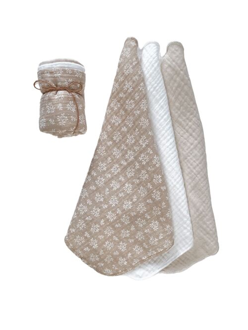 Muslin Burp cloth set / branches - beige