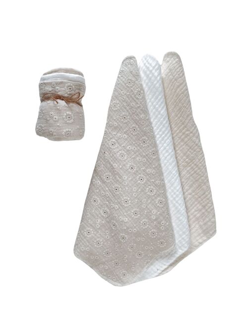 Muslin Burp cloth set / Sophie - ecru