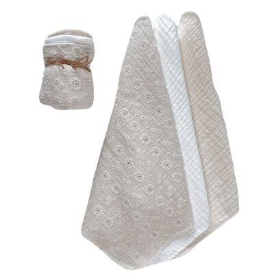 Muslin Burp cloth set / Sophie - ecru