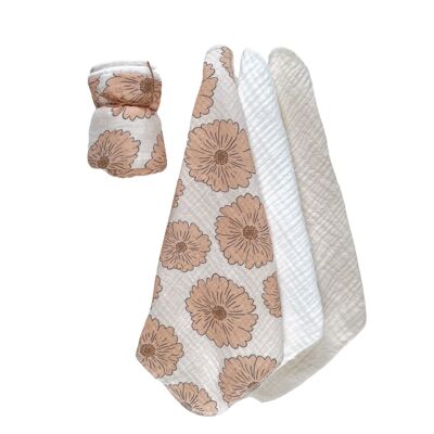 Muslin Burp cloth set / caramel flowers