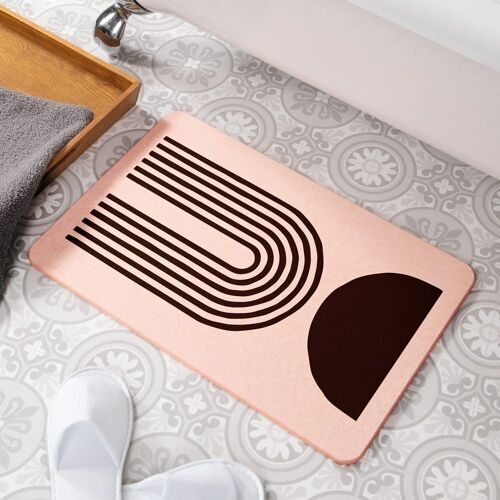 Abstract Half Moon Pink Stone Non Slip Bath Mat