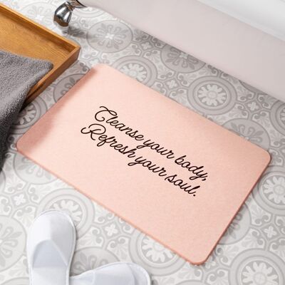 Cleanse Your Body Refresh Your Soul Pink Stone Non Slip Bath Mat