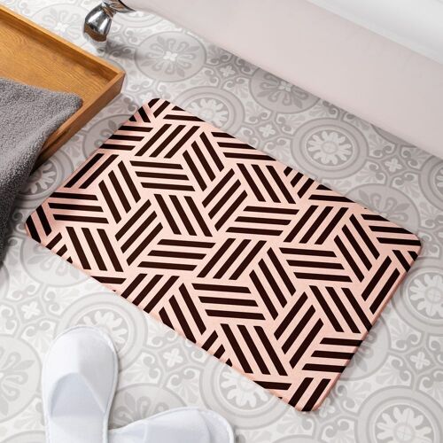 Geometric Lines Pink Stone Non Slip Bath Mat