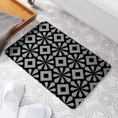 Flower Square Pattern Grey Stone Non Slip Bath Mat