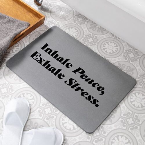 Inhale Peace Exhale Stress Grey Stone Non Slip Bath Mat