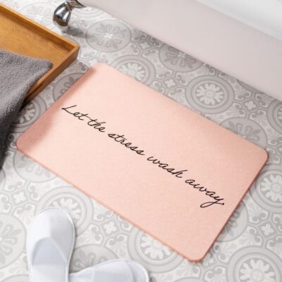 Deje que el estrés se lave la alfombra de baño antideslizante de piedra rosa