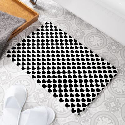 Tapis de bain antidérapant en pierre à motif de coeur noir