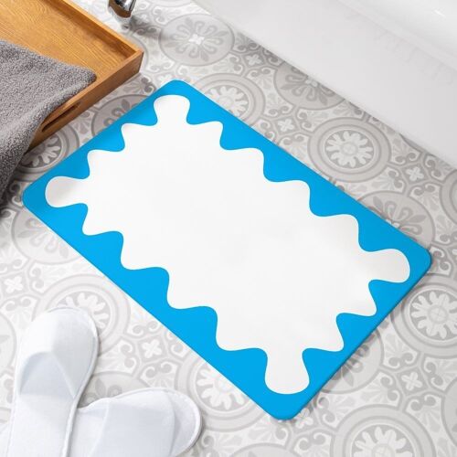 Blue Wavy Frame Stone Non Slip Bath Mat