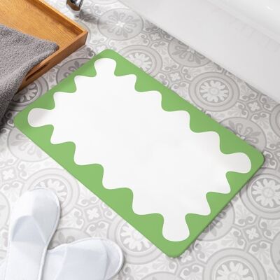 Green Wavy Frame Stone Non Slip Bath Mat