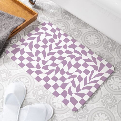 Purple Wavy Checkerboard Stone Non Slip Bath Mat