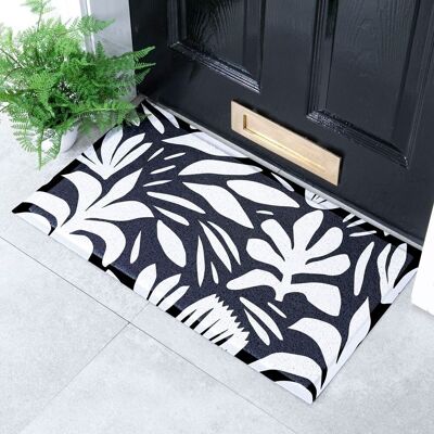 Abstrakte Blatt-Schwarz-Weiß-Fußmatte für den Innen- und Außenbereich – 70 x 40 cm