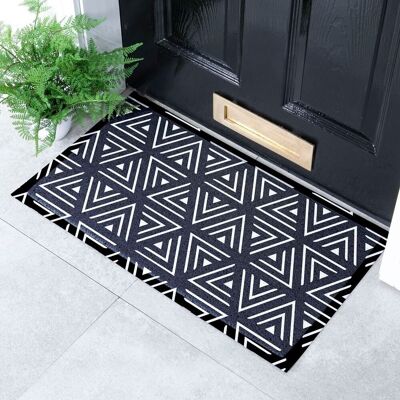 Schwarze Fußmatte mit geometrischen Dreiecken für drinnen und draußen – 70 x 40 cm