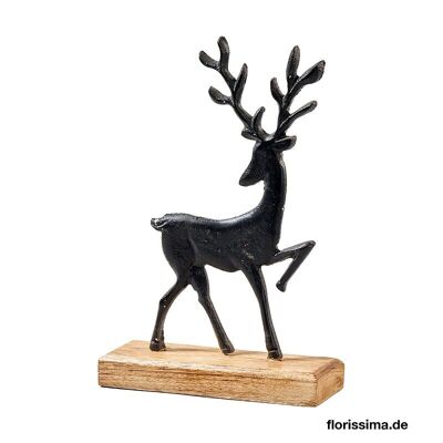 Decoración de ciervo de metal negro sobre soporte de madera 27 x 25 cm - Decoración navideña