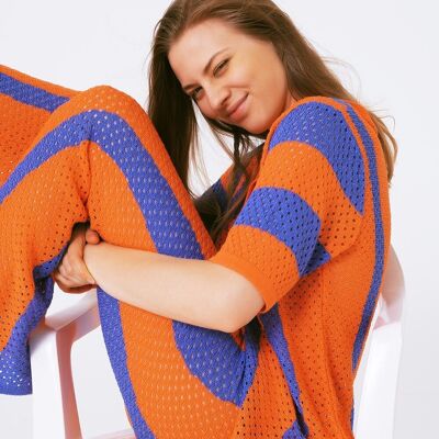 Orange Striped Crochet Knitted Cardigan