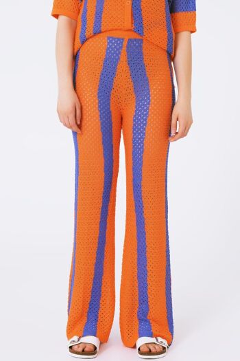 pantalon crochet rayé orange 1