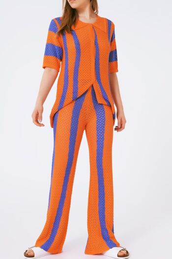 pantalon crochet rayé orange 2