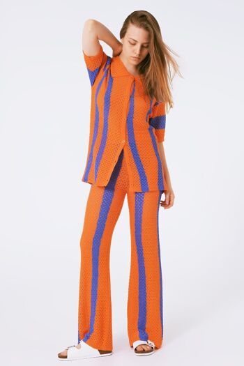 pantalon crochet rayé orange 4