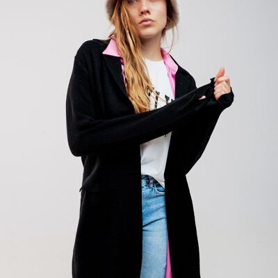 Oversized collar maxi cardigan in black