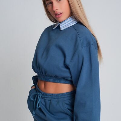 Felpa corta oversize blu