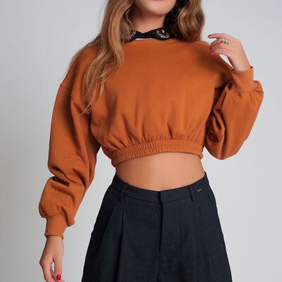 Oversized cropped sweatshirt in camel