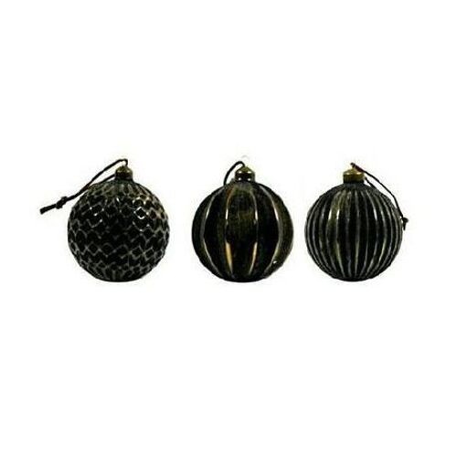 Lot de 6 Boules de noël design  avec motif doré noir 8 cm - Décoration de Noël