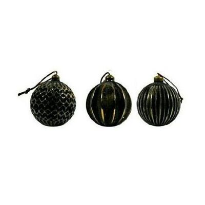 Set of 6 designer Christmas balls with black gold pattern 8 cm - Christmas decoration