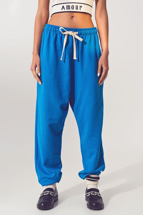 Oversized Jogger with Tie Waist in Blue