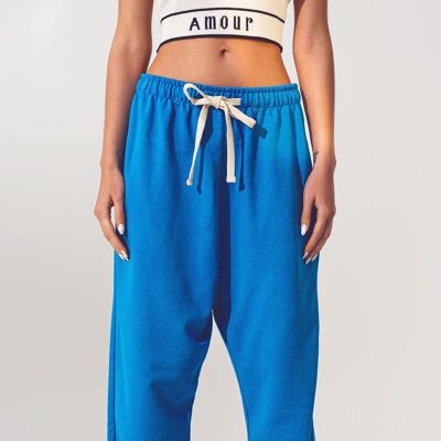 Oversized Jogger with Tie Waist in Blue