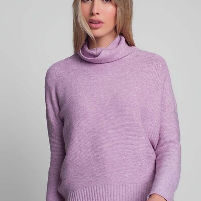 Jersey extragrande con cuello vuelto en rosa