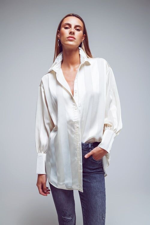 Oversized Shirt With Stripped Design And Balloon Sleeves in Cream