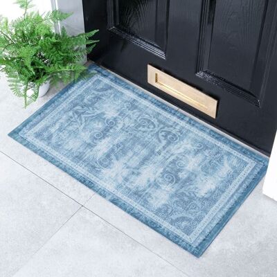 Verblasste blaue Fußmatte im persischen Stil für drinnen und draußen – 70 x 40 cm