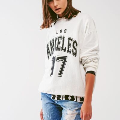 Oversized Sweat with Los Angeles Text in White